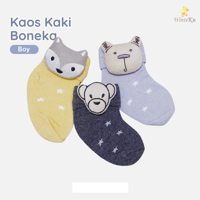 Winteku Kaos Kaki Bayi - Kaos Kaki Boneka Lucu Isi 3 pasang