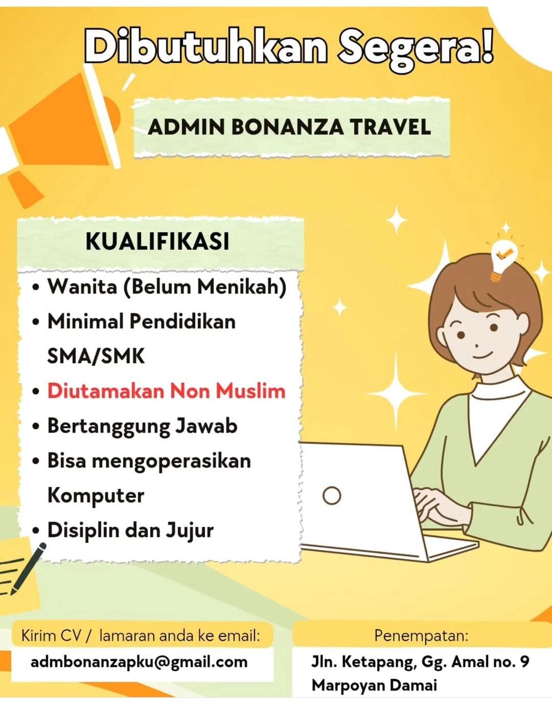 Lowongan kerja admin bonza Travel