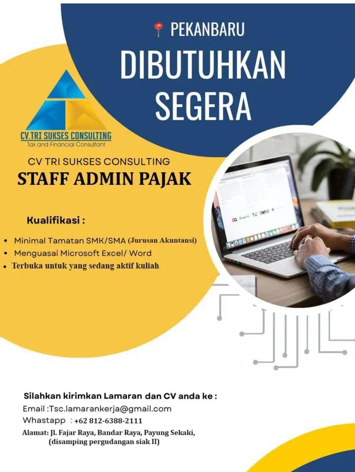 Lowongan Kerja Staff Admin Pajak Pekanbaru