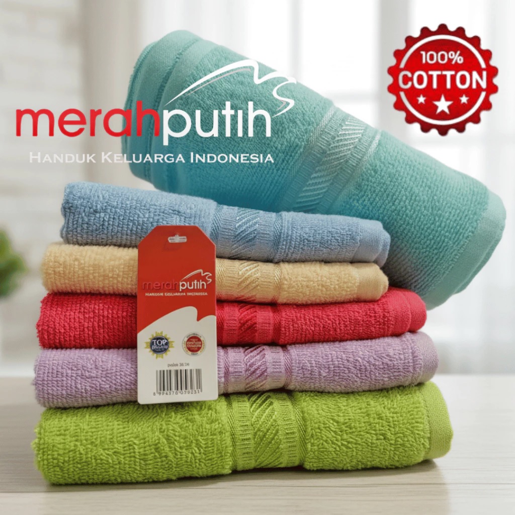 Merah Putih Handuk Bayi Merah Putih Polos Warna 50x100cm - Katun, Lembut, Daya Serap Tinggi