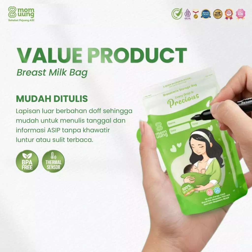 Mom Uung Kantong Asi 100ml isi 30pcs Double Zipper | Pre-sterilized Breastmilk Bag | Ada Indikator Suhu