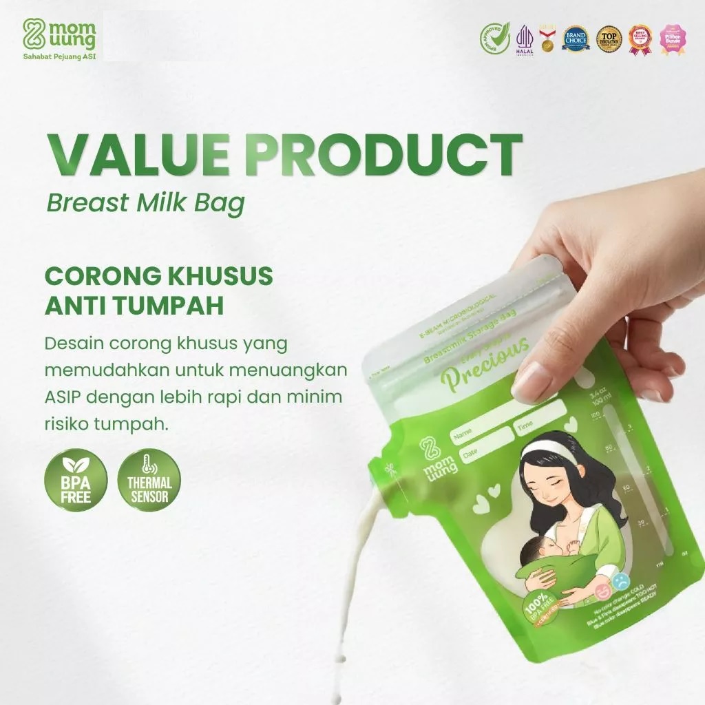 Mom Uung Kantong Asi 150ml isi 30pcs Double Zipper | Pre-sterilized Breastmilk Bag | Ada Indikator Suhu