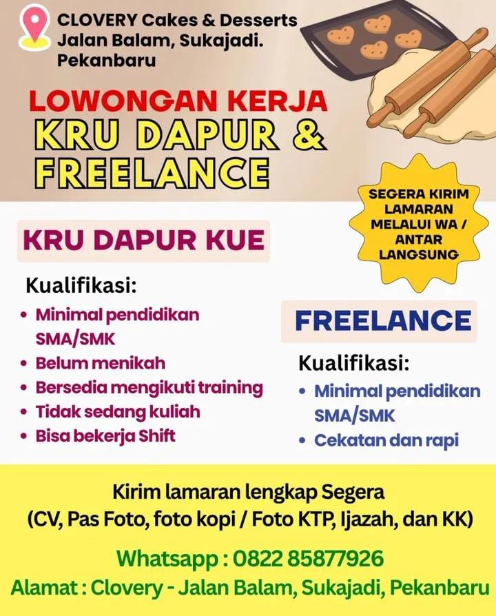 Lowongan Kerja Kru Dapur Kue Pekanbaru