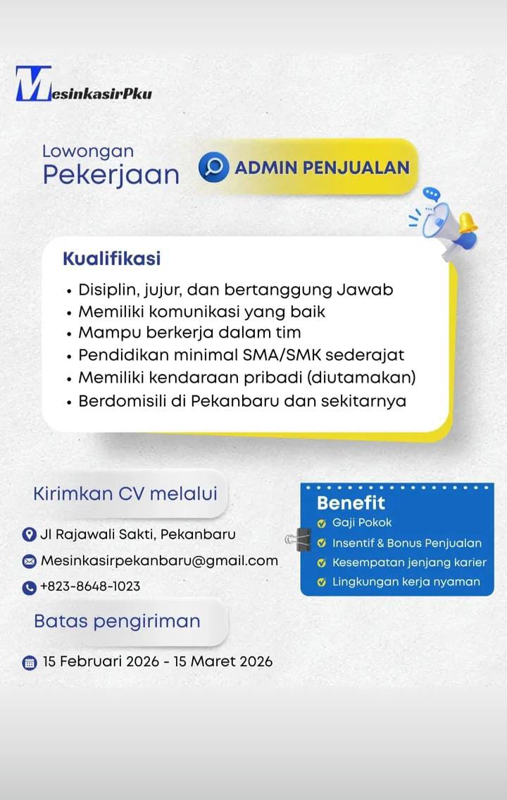 Lowongan Kerja Admin Penjualan Pekanbaru