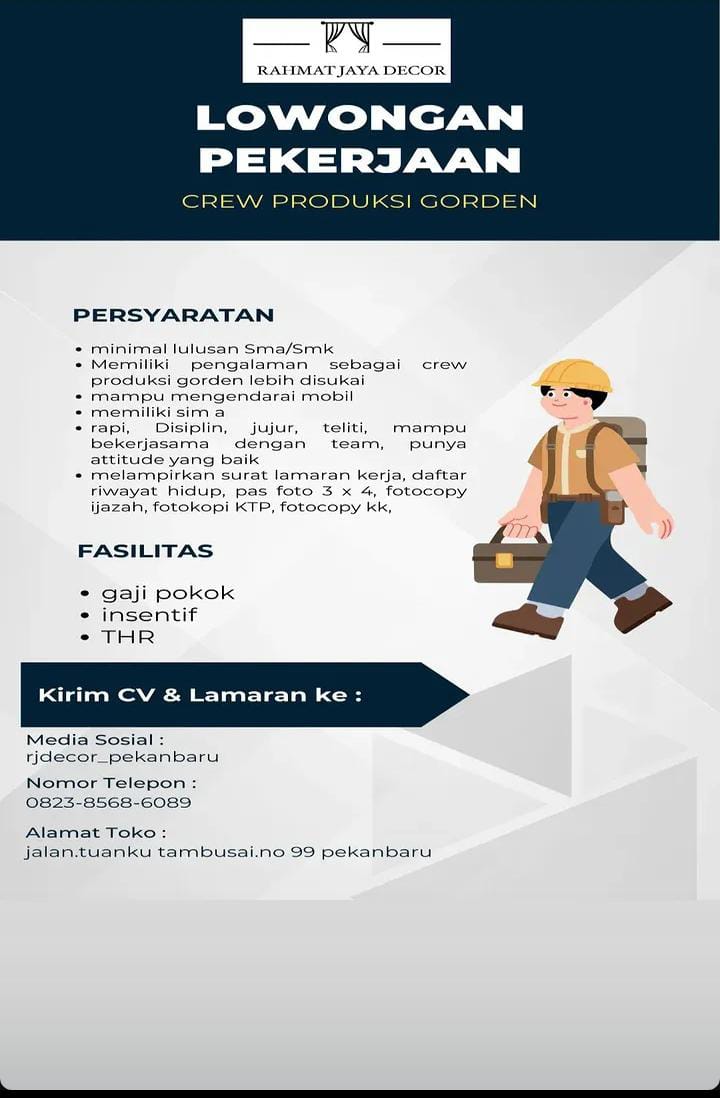 Lowongan Kerja Crew Produksi gorden Pekanbaru