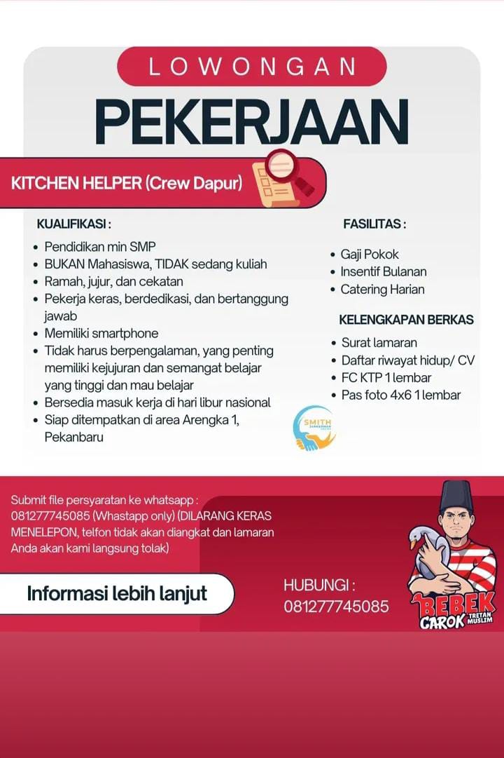 Lowongan Kerja Kitchen Helper Pekanbaru