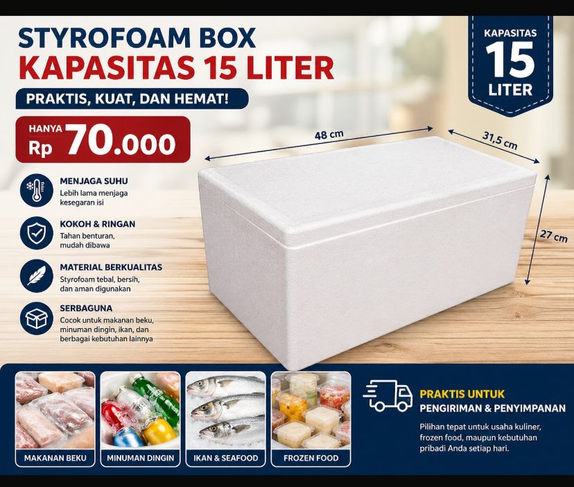 Solusi Pendingin Praktis! Styrofoam Box 15 Liter Harga Hemat-Pekanbaru