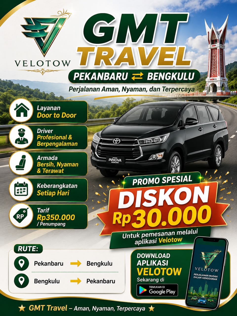 GMT TRAVEL – PILIHAN TERBAIK PERJALANAN PEKANBARU ⇄ BENGKULU